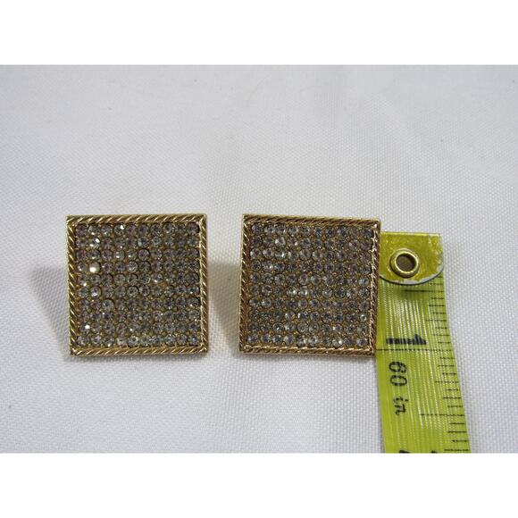 Rhinestone Gold Tone Stud Dangly Earrings 1" Boho Cottagecore Minimalist Neutral - Picture 6 of 6